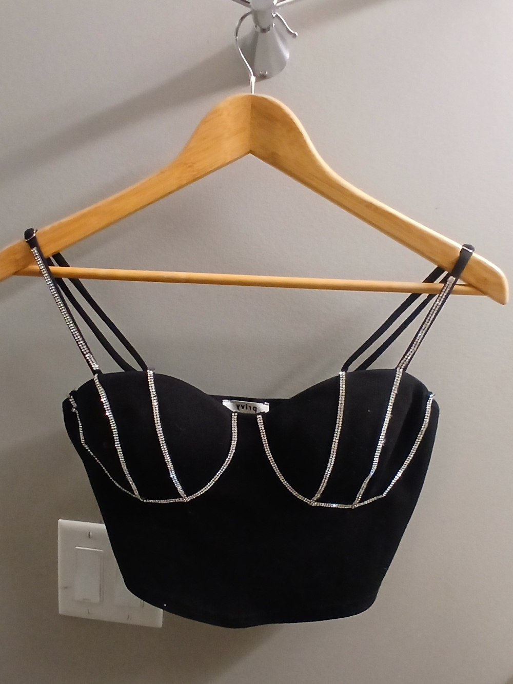 Black Rhinestone-Trim Bustier Crop Top